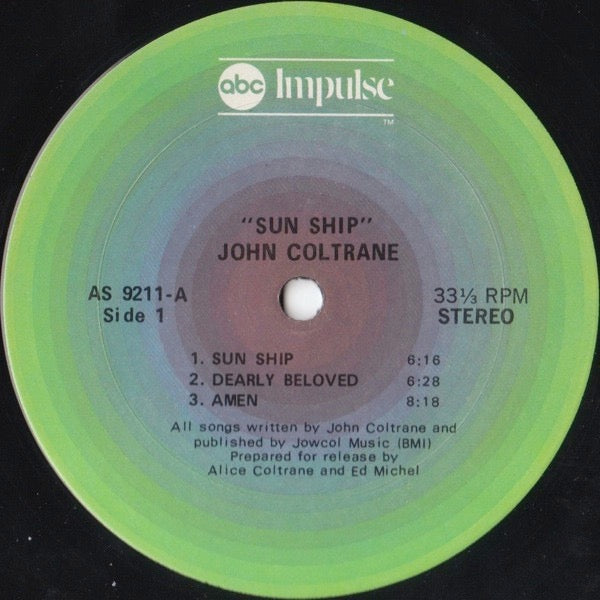 Image of Label Cover of LP - VG/VG - JOHN COLTRANE, Sun Ship (ABC Impulse!; AS 9211, US 1974 Reissue, Gatefold, Company Inner), Superficial storage marks to disc. Sleeve is a little wavy.,  - 4016336C