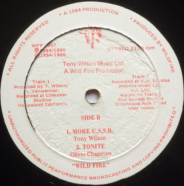 Image of Back Cover of 12" - /VG - WILD FIRE, Just One Time (Wild Fire; WFP 0006, Trinidad & Tobago 1986), WOL. A few marks on either side of the record, causing only very minor crackle at points.,  - 4046134S