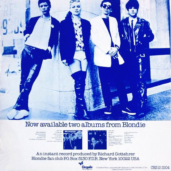 Image of Back Cover of 12" - VG/G+ - BLONDIE, Denis (Chrysalis; CHS 12 2204, UK 1970s Reissue, Blue Print Picture Sleeve), Fine, wispy hairline marks, Sleeve intact but has ,  - 4016262C