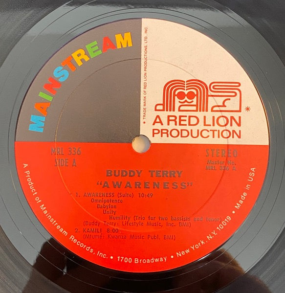 Image of Label Cover of LP - VG/VG - BUDDY TERRY, Awareness (Mainstream Records; MRL 336, US 1971, Unipak Gatefold), Strong VG to record - just a couple of superficial marks. Sleeve has a corner cut and tape residue around the edges - seams are intact.,  - 4016339C