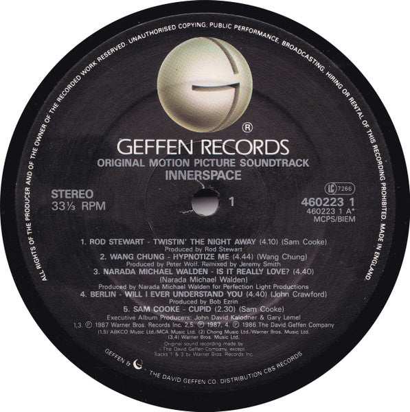 Image of Label Cover of LP - VG/VG - VARIOUS, Innerspace (Original Motion Picture Soundtrack) (Geffen Records; GEF 460223 1, UK 1987, Hype Stickered Sleeve), Edge wear, top seam split.,  - 4016241C