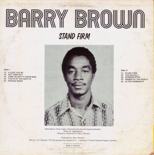 Image of Back Cover of LP - VG/VG - BARRY BROWN, Stand Firm (Justice; , Jamaica 1982), WOL. SWOC.,  - 4026161E