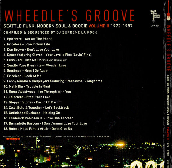 Image of Back Cover of CD - EX/EX - VARIOUS, Wheedle's Groove : Seattle Funk, Modern Soul & Boogie Volume II 1972-1987 (Light In The Attic; LITA 108, US 2014), ,  - 4056186S