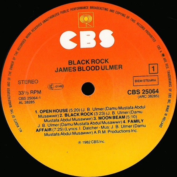 Image of Label Cover of LP - VG/VG+ - JAMES BLOOD ULMER, Black Rock (CBS; CBS 25064, Europe 1982), Light edge wear to sleeve.,  - 4016369C