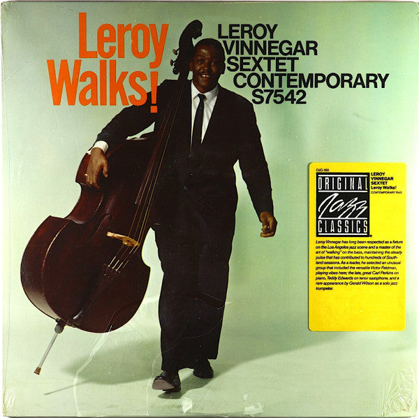 Image of Front Cover of LP - EX/EX - LEROY VINNEGAR SEXTET, Leroy Walks! (Original Jazz Classics; OJC-160, US 1984 Reissue), Light hairlines. Sleeve in shrinkwrap (opened).,  - 4026114E