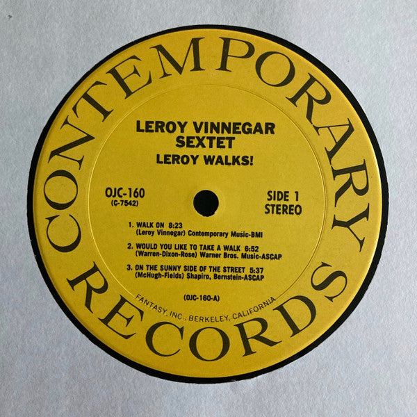 Image of Label Cover of LP - EX/EX - LEROY VINNEGAR SEXTET, Leroy Walks! (Original Jazz Classics; OJC-160, US 1984 Reissue), Light hairlines. Sleeve in shrinkwrap (opened).,  - 4026114E