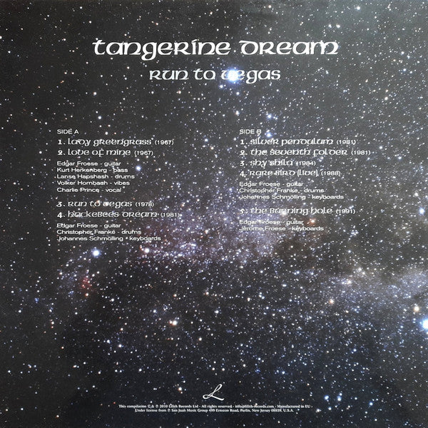 Image of Back Cover of LP - EX/VG+ - TANGERINE DREAM, Run To Vegas (Lilith ; LR306, Europe 2010, With Obi, No CD), Still In Opened Shrinkwrap, NO CD,  - 4026205E