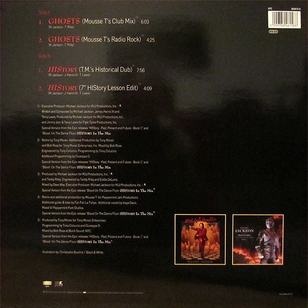 Image of Back Cover of 12" - VG/VG+ - MICHAEL JACKSON, HIStory / Ghosts (Epic; 664615 8, Europe 1997, Picture Sleeve), Hype stickered sleeve. Just a couple of small creases. Disc has only the lightest of marks.,  - 4016374C