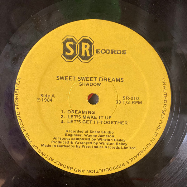 Image of Label Cover of LP - G+/VG - SHADOW, Sweet Sweet Dreams (SR Records; SR-010, Barbados 1984), Light marks only. WOL. Sleeve is worn but still looks very nice. SWOC.,  - 4026243E