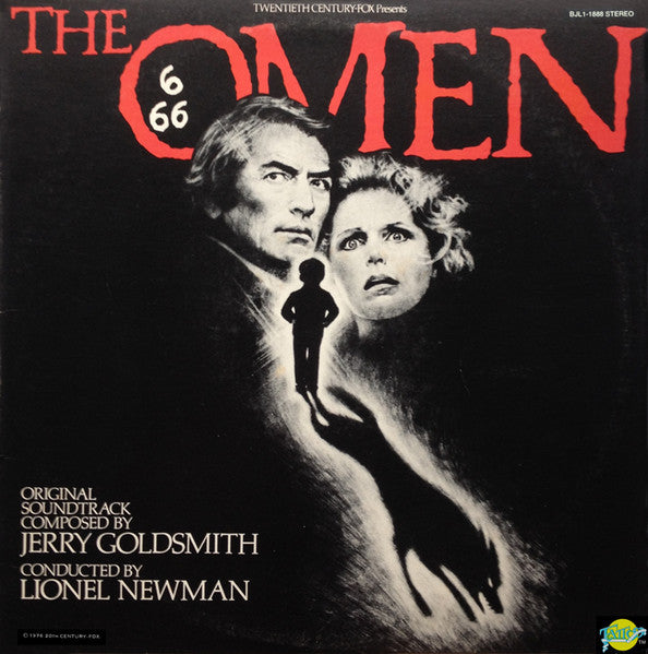 Image of Front Cover of LP - VG/VG - JERRY GOLDSMITH, The Omen (Original Soundtrack Recording) (Tattoo Records; BJL1-1888, US 1976, Stamped Promo), Promo stamp on back of sleeve. Hairlines and storage marks. Edge and ring wear, creasing, sticker damage on front of sleeve.,  - 4046183S