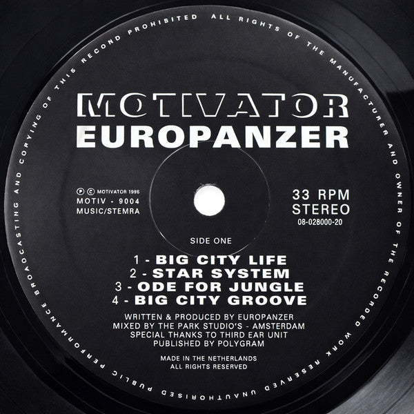 Image of Front Cover of 12" - G+/G+ - EUROPANZER, Big City (Motivator; MOTIV 9604, Netherlands 1996, Company Sleeve), ,  - 4026249E