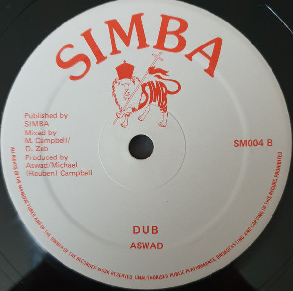 Image of Back Cover of 10" - /G+ - MICHAEL PROPHET / ASWAD, Come On Love Me (Tonight) (Simba; SM004, UK 1983), marks on either side of disk. WOL,  - 4046167S