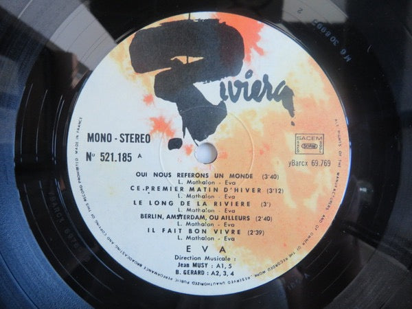 Image of Label Cover of LP - VG/G+ - EVA, Le C ur Battant (Riviera Alternate Blue/Orange Labels; 521.185 T, France 1970s Reissue, Laminated Sleeve), Light wispy marks.,  - 4016384C
