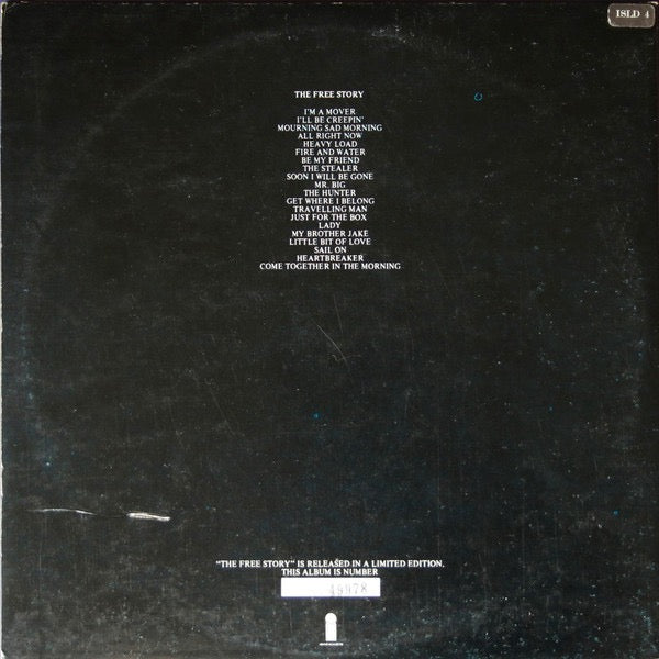 Image of Back Cover of 2xLP - VG/VG - FREE, The Free Story (Island Records; ISLD 4, UK 1974 Reissue, Gatefold With Booklet Attached, Stickered Sleeve With Corrected Cat No., No Inners, AREACEM Logo In Runouts, Numbered Limited Edition), No. 43433, Strong VG, Light wispy marks, Good gloss, Light sleeve wear.,  - 4016385C
