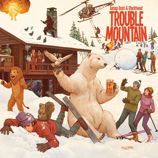 Image of Front Cover of 2xLP - NEW/NEW - AESOP ROCK & BLOCKHEAD, Trouble Mountain (Rhymesayers Entertainment; RSE0497LP, UK 2026, Black Vinyl), , Aesop Rock and Blockhead reunite for Trouble Mountain, a full-length collaboration centred on escape, survival and everyday life. Produced by Blockhead, the album draws on the duo's long-running creative partnership and features Hanni El Khatib, Open Mike Eagle, Cavalier, 4-Ize and Baby Dayliner. - 9417236C