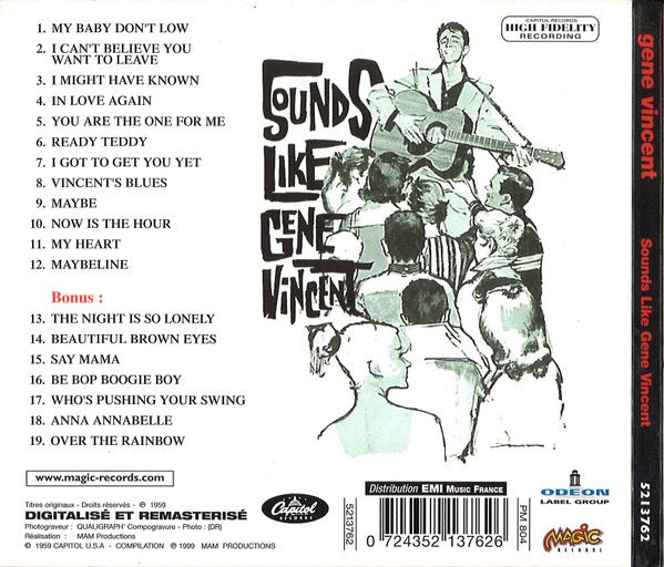 Image of Back Cover of CD - VG+/VG+ - GENE VINCENT, Sounds Like Gene Vincent (Magic Records; 5213762, France 1999 Reissue, Digipak), ,  - 4016269C