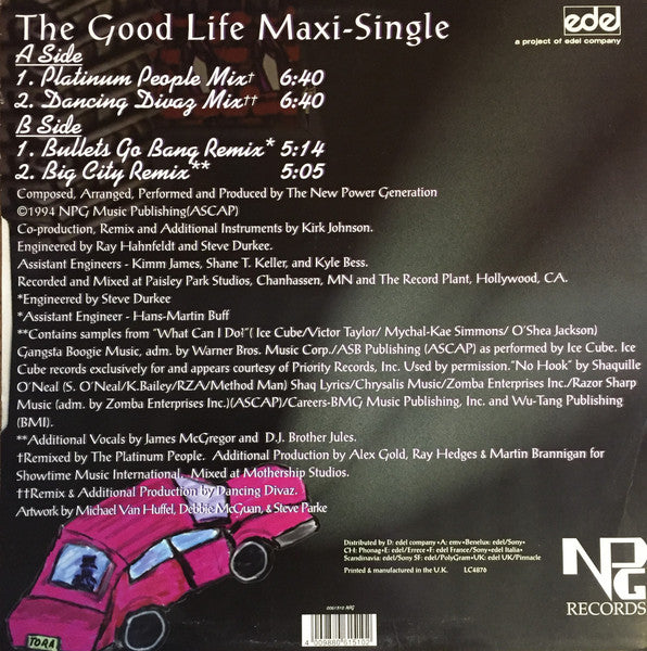 Image of Back Cover of 12" - VG/VG+ - THE NEW POWER GENERATION, The Good Life (NPG Records; 0061510 NPG, Europe 1995, Picture Sleeve), Sleeve corner creased,  - 4016414C