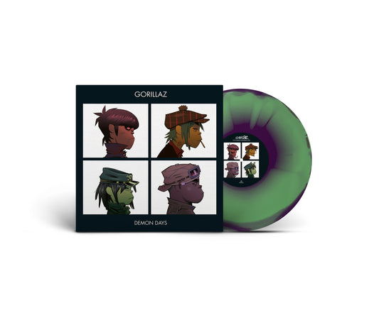 Image of Front Cover of LP - NEW/NEW - GORILLAZ, Demon Days (Warner; 1200214336783, UK 2026 Reissue, Limited Edition Half-Speed Master Hand-Pressed Green, Purple & Red Vinyl), , Gorillaz's second album features collaborations with De La Soul, MF DOOM, Neneh Cherry, Roots Manuva and Shaun Ryder, alongside tracks including 'Feel Good Inc.', 'Dirty Harry' and 'DARE'. This limited single-LP edition is half-speed mastered and individually hand-pressed. - 9417267C