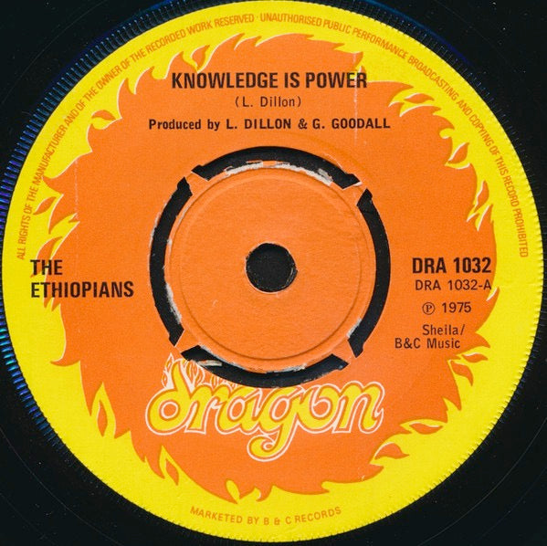 Image of Front Cover of 7" - /G+ - THE ETHIOPIANS, Knowledge Is Power (Dragon; DRA 1032, UK 1975, 4-Prong Centre), Lots of light marks, plays above grade. Centre intact, SWOL.,  - 4016420C