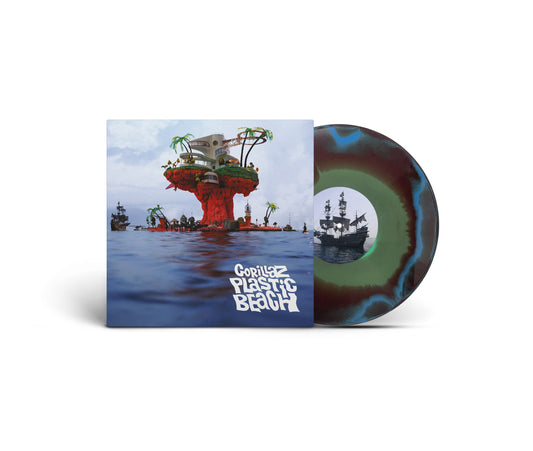 Image of Front Cover of LP - NEW/NEW - GORILLAZ, Plastic Beach (Warner; 1200214336745, UK 2026 Reissue, Limited Edition Half-Speed Master Hand Pressed Blue, Green & Orange Vinyl ), , Gorillaz's 2010 album features guests including Bobby Womack, De La Soul, Little Dragon, Lou Reed, Mark E Smith, Mos Def and Snoop Dogg, with singles including 'Stylo', 'Superfast Jellyfish' and 'On Melancholy Hill'. This limited single-LP edition is half-speed mastered and individually hand-pressed. - 9417269C