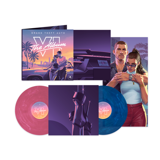 Image of Front Cover of 2xLP - NEW/NEW - VARIOUS ARTISTS, Grand Theft Auto VI: The Album (Atlantic; , UK 2026, Gatefold, 12 x 24" Poster, Indie Exclusive 140g Marble Pink & Blue Vinyl ), , Official soundtrack album for Grand Theft Auto VI, released by Atlantic Records and Rockstar Games alongside the game. The collection features 34 original tracks capturing the world of Vice City and Leonida with a genre-spanning roster of artists. - 9417274C