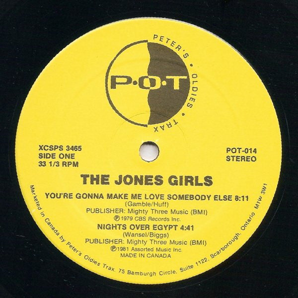Image of Front Cover of 12" - /VG - THE JONES GIRLS / JEAN CARNE, You're Gonna Make Me Love Somebody Else / Nights Over Egypt / Was That All It Was (Peter's Oldies Trax; POT-014, Canada ), , A1 The Jones Girls   You're Gonna Make Me Love Somebody ElseA2 The Jones Girls   Nights Over EgyptB Jean Carne   Was That All It Was - 4016416C