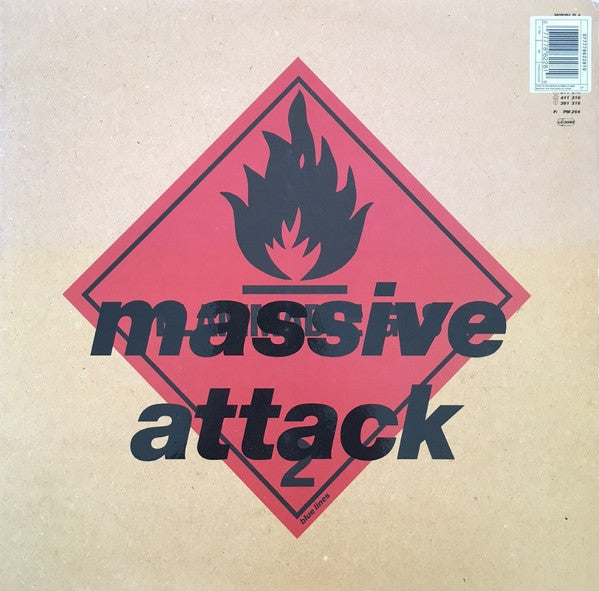 Image of Front Cover of LP - VG/G - MASSIVE ATTACK, Blue Lines (Wild Bunch Records; WBRLP 1, Europe 1991, Inner with die-cut indentation, Massive Attack on sleeve, Massive on label, Made in the UK on label), couple of feelable scratches, plus light scratches & scuffs, No Printed in the EU barcode sticker over barcode, edge wear,  - 4046206S