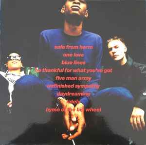 Image of Back Cover of LP - VG/G - MASSIVE ATTACK, Blue Lines (Wild Bunch Records; WBRLP 1, Europe 1991, Inner with die-cut indentation, Massive Attack on sleeve, Massive on label, Made in the UK on label), couple of feelable scratches, plus light scratches & scuffs, No Printed in the EU barcode sticker over barcode, edge wear,  - 4046206S