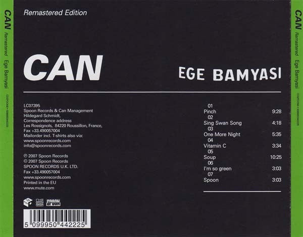 Image of Back Cover of CD - VG+/VG+ - CAN, Ege Bamyasi (Spoon Records; CDSPOON8, Europe 2007 Reissue, Jewel Case), ,  - 4016270C