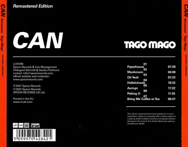 Image of Back Cover of CD - VG+/VG - CAN, Tago Mago (Spoon Records; CDSPOON6/7, UK & Europe 2013 Reissue, Jewel Case), ,  - 4016271C
