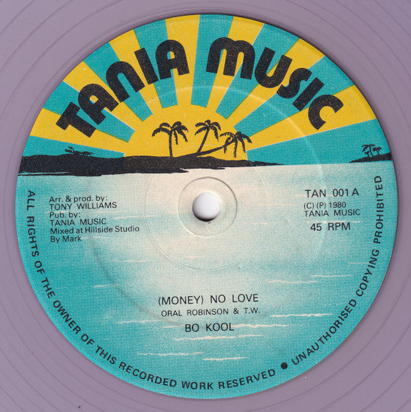 Image of Back Cover of 12" - /VG - BO KOOL / FUNK MASTERS, (Money) No Love / Love Money (Tania Music; TAN 001, UK 1980, Plain Sleeve, Purple Translucent Wax), ,  - 4046171S