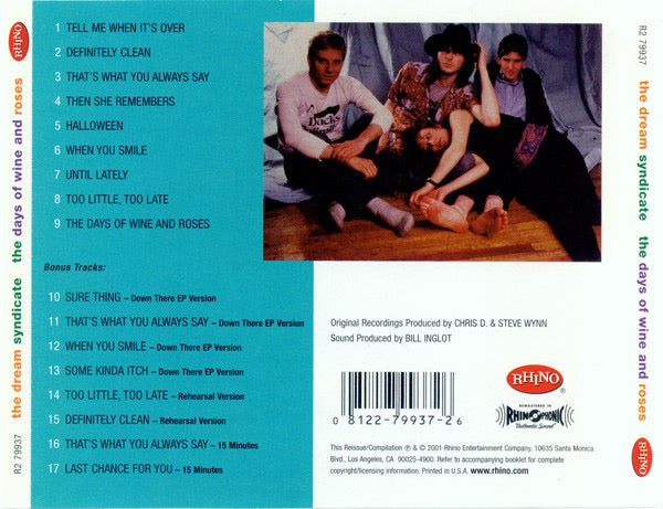 Image of Back Cover of CD - VG+/VG+ - THE DREAM SYNDICATE, The Days Of Wine And Roses (Rhino Records; R2 79937, US 2001 Reissue, Jewel Case), ,  - 4016273C