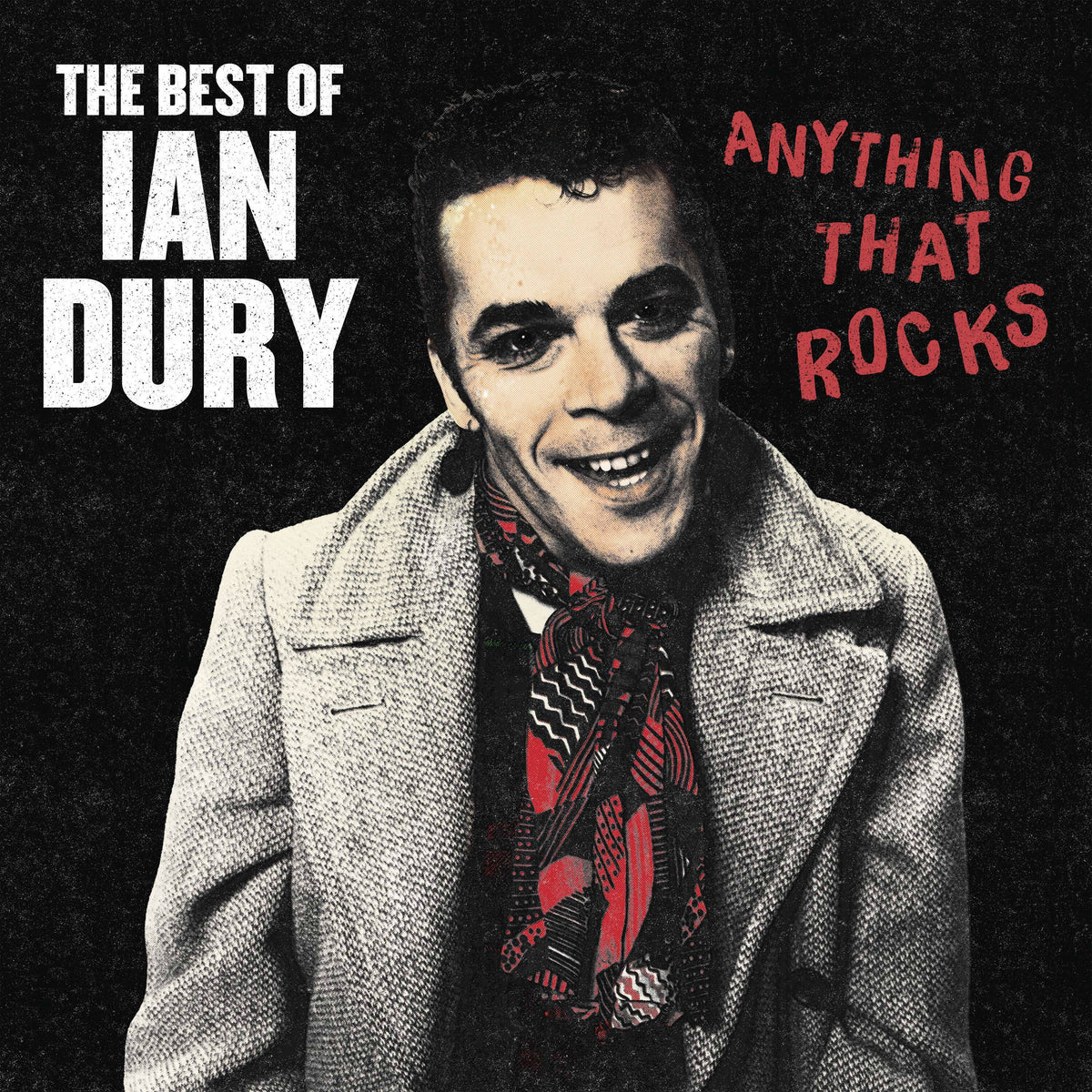 Image of Front Cover of LP - NEW/NEW - IAN DURY, Anything That Rocks - The Best Of (Demon Records; DEMREC1376, UK 2026), , A 12-track collection spanning Ian Dury's career, bringing together major hits including 'Hit Me With Your Rhythm Stick', 'Reasons To Be Cheerful (Part 3)', 'Wake Up And Make Love With Me' and 'Sex & Drugs & Rock & Roll'. The compilation draws from his solo work and recordings with The Blockheads and The Music Students, covering punk, rock 'n' roll, jazz, R&B, spoken word and ska. - 941