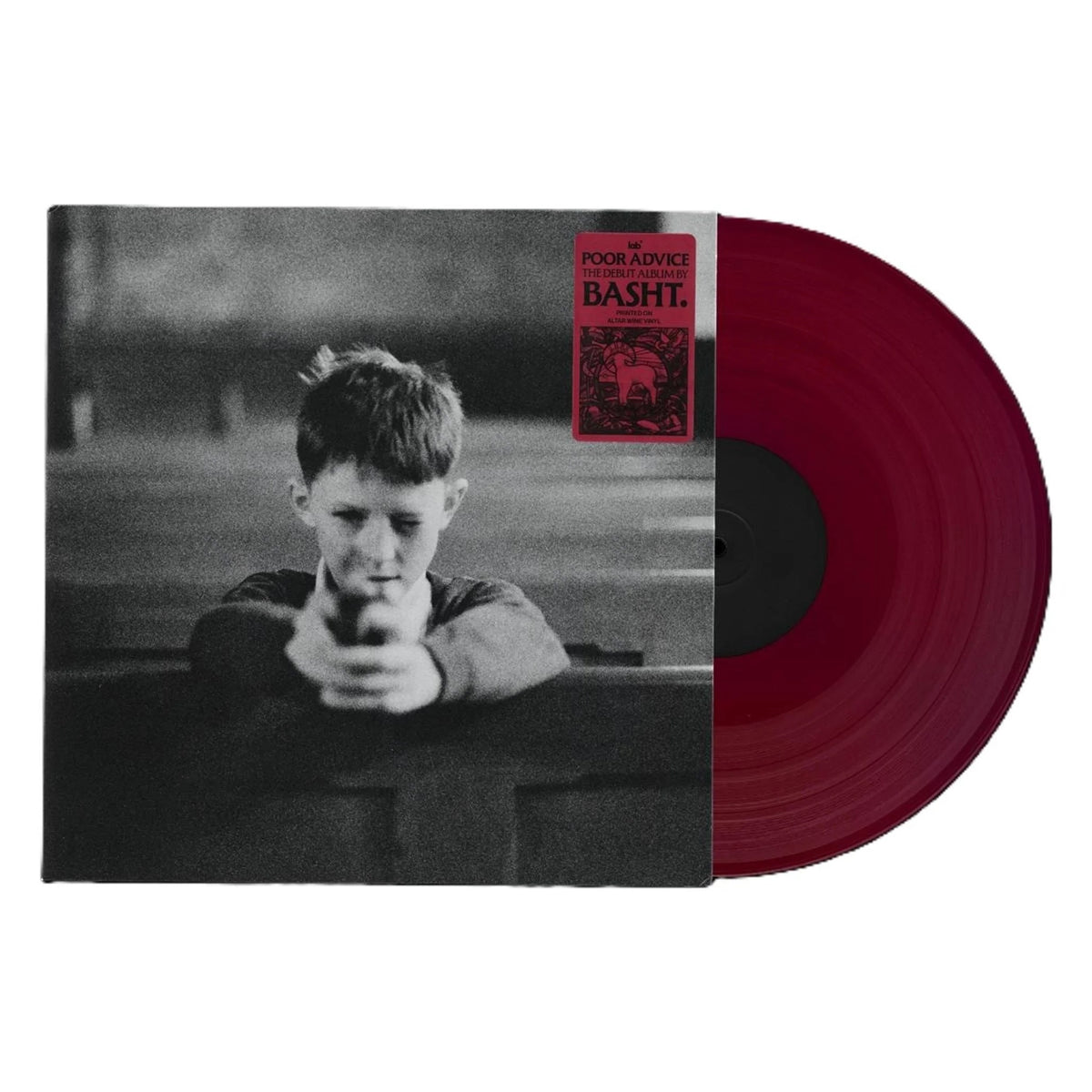 Image of Front Cover of LP - NEW/NEW - BASHT., Poor Advice (Lab Records; 8718521236373, UK 2026, Indie Exclusive Altar Wine Red Vinyl), , Debut album from Dublin-based band Basht. A bruising 10-track concept album exploring power and those crushed under it, moving from the historic relationship between church and state in Ireland to modern corporate and military power. Creative direction comes from Paul Johnson, whose work includes Wunderhorse and Fontaines D.C. - 9417326C