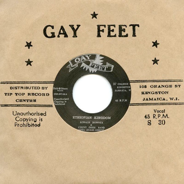 Image of Front Cover of 7" - EX/EX - RONALD DOWNER & COUNT OSSIE BAND, Ethiopian Kingdom / Alternative Take) (Gay Feet; DSR-SP7-09, Japan 2017 Reissue, Company Sleeve), ,  - 4016455C