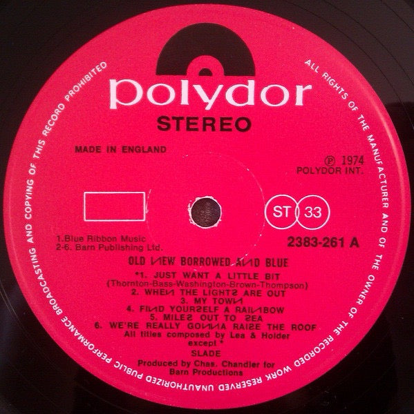Image of Label Cover of LP - VG/VG+ - SLADE, Old New Borrowed And Blue (Polydor Red Labels; 2383 261, UK 1974, MacNeil Press Unipak Gatefold Sleeve), Light ring wear,  - 4016400C