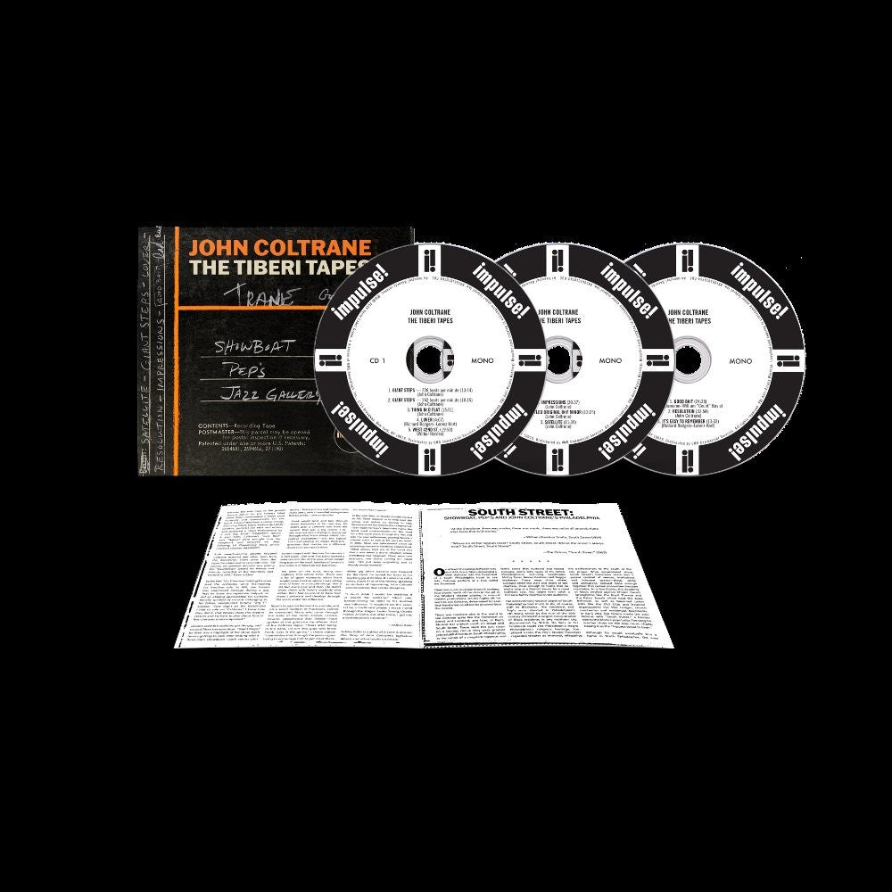 Image of Front Cover of 3xCD - NEW/NEW - JOHN COLTRANE, The Tiberi Tapes (impulse! (Verve); 6101078, UK 2026, Box Set), , Lost for six decades, The Tiberi Tapes collects private recordings of John Coltrane’s group made by musician Frank Tiberi in the early 1960s. Tiberi followed Coltrane into clubs in New York and Philadelphia, capturing performances on a portable tape recorder. Released for the first time as part of Coltrane’s Centennial celebrations. - 9417359C