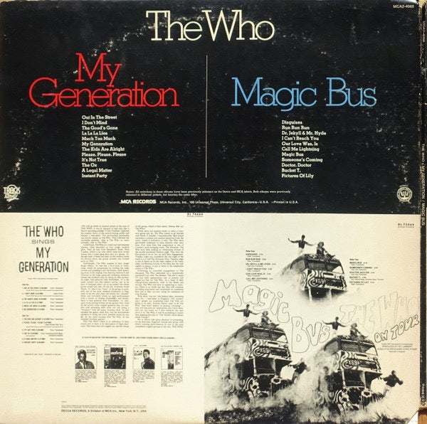 Image of Back Cover of 2xLP - VG/VG - THE WHO, Magic Bus / The Who Sings My Generation (Track Record; MCA2-4068, US 1974 Reissue, Gatefold, Company Inners), Strong VG Discs, Ring wear to sleeve,  - 4016404C