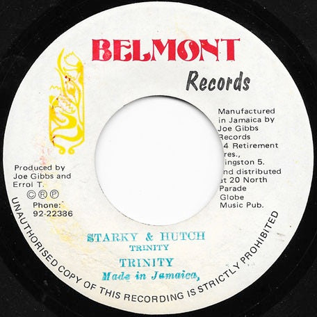 Image of Front Cover of 7" - /VG+ - TRINITY, Starky & Hutch (Belmont Records; , Jamaica 1978), ,  - 4016461C