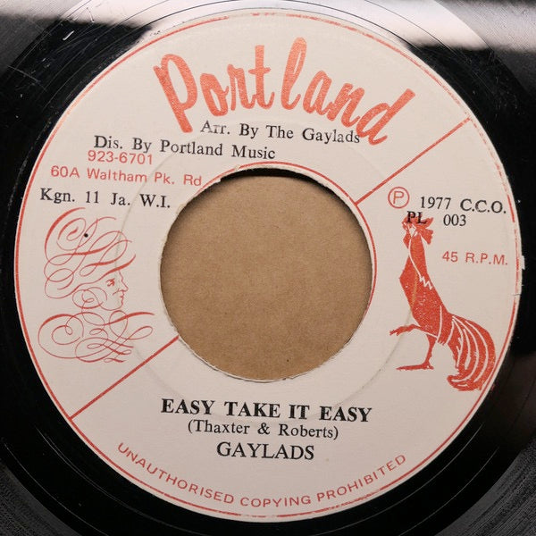 Image of Front Cover of 7" - /VG+ - THE GAYLADS, Easy Take It Easy (Portland; PL 003, Jamaica 1977), ,  - 4016462C
