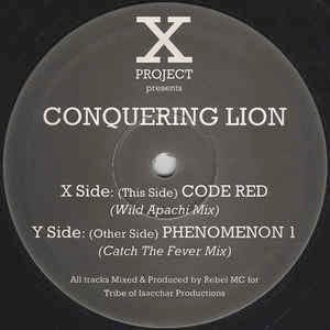 Image of Front Cover of 12" - /G+ - CONQUERING LION, Code Red (Wild Apachi Mix) / Phenomenon 1 (Catch The Fever Mix) (X Project; DUB PLATE 4, UK 1994, Plain Sleeve, Congo Natty), ,  - 4026248E