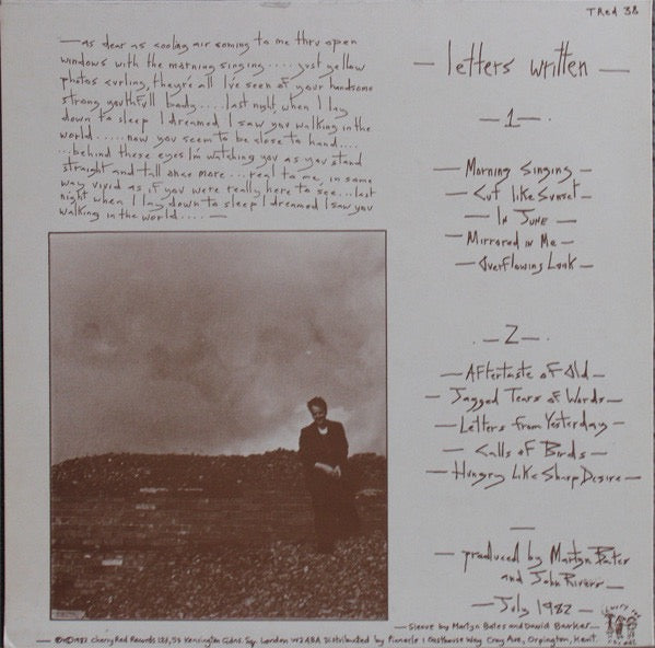 Image of Back Cover of 10" - VG/VG - MARTYN BATES, Letters Written (Cherry Red; TRED38, UK 1982, Eyeless In Gaza ), Light marks, Sleeve crease ,  - 2616118C