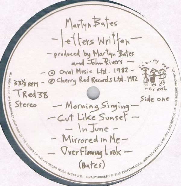 Image of Label Cover of 10" - VG/VG - MARTYN BATES, Letters Written (Cherry Red; TRED38, UK 1982, Eyeless In Gaza ), Light marks, Sleeve crease ,  - 2616118C