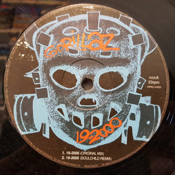Image of Label Cover of 12" - VG/G+ - GORILLAZ, 19/2000 (Parlophone; 10RDJ 6559, UK 2001, Promo, Picture Sleeve), , A1. 19/2000 (Original Mix)A2. 19/2000 (Soulchild Remix)B1. 19/2000 (The Wiseguys House Of Wisdom Remix) - 4016433C