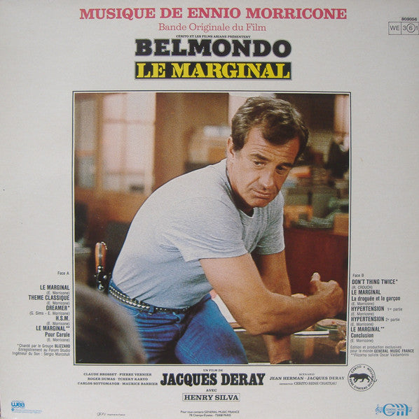 Image of Back Cover of LP - VG/VG - ENNIO MORRICONE, Le Marginal (Bande Originale Du Film) (G n ral Music France; 803056, France 1983, Gatefold), Hairlines and light scuffs all over disc. Edge wear, sticker damage on front of sleeve, tape inside gatefold.,  - 4026354E