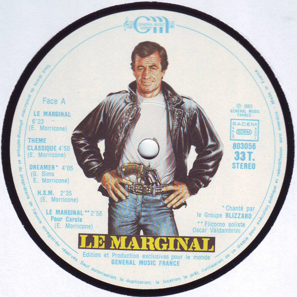 Image of Label Cover of LP - VG/VG - ENNIO MORRICONE, Le Marginal (Bande Originale Du Film) (G n ral Music France; 803056, France 1983, Gatefold), Hairlines and light scuffs all over disc. Edge wear, sticker damage on front of sleeve, tape inside gatefold.,  - 4026354E