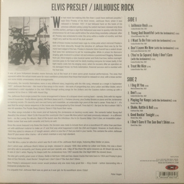 Image of Back Cover of LP - VG+/VG+ - ELVIS PRESLEY, Jailhouse Rock (Not Now Music; NOTLP279, Europe 2019, 180 Gram Yellow Vinyl), ,  - 4016437C
