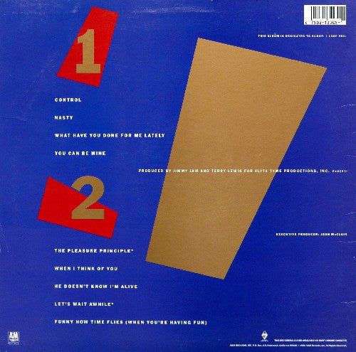 Image of Back Cover of LP - VG+/VG+ - JANET JACKSON, Control (A&M Records; SP-3905, US 1987, Inner), ,  - 4026297E
