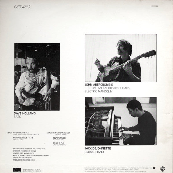 Image of Back Cover of LP - VG/VG+ - JOHN ABERCROMBIE, DAVE HOLLAND, JACK DEJOHNETTE, Gateway 2 (ECM Records; ECM-1-1105, US 1978), Cut-out (Notched) Ring Wear,  - 4046241S