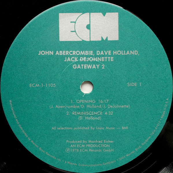 Image of Label Cover of LP - VG/VG+ - JOHN ABERCROMBIE, DAVE HOLLAND, JACK DEJOHNETTE, Gateway 2 (ECM Records; ECM-1-1105, US 1978), Cut-out (Notched) Ring Wear,  - 4046241S